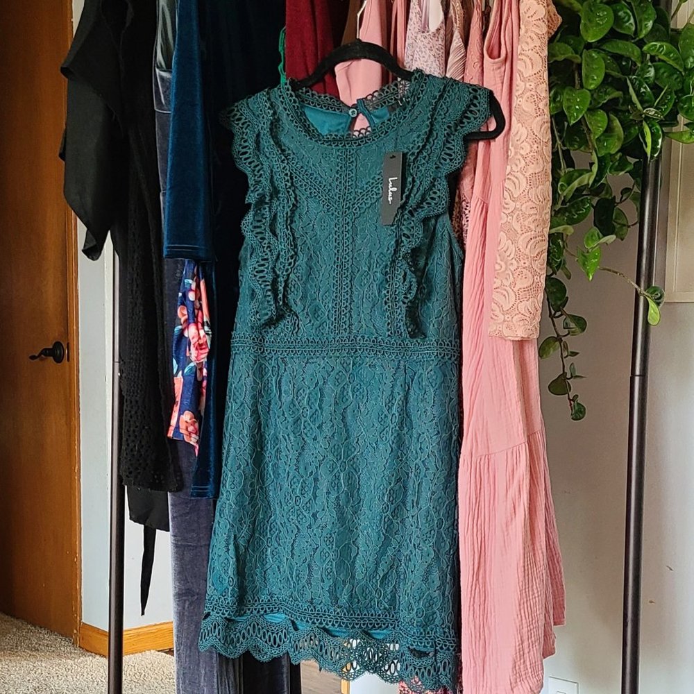 NWT! Lulu's 'My Sweetheart' Dark Teal Green Lace Mini Dress | Size L